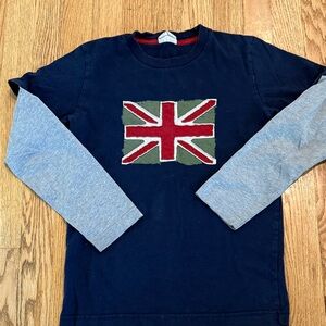 Mini Boden Navy and Gray Long Sleeve Tee with Flag Design
